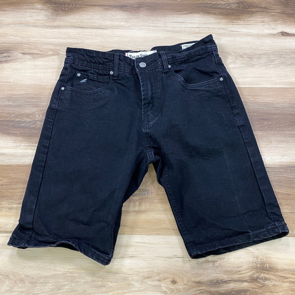 Tailor Vintage Denim Shorts Mens 30 Heritage Cotton Blend Slim Fit Black Casual